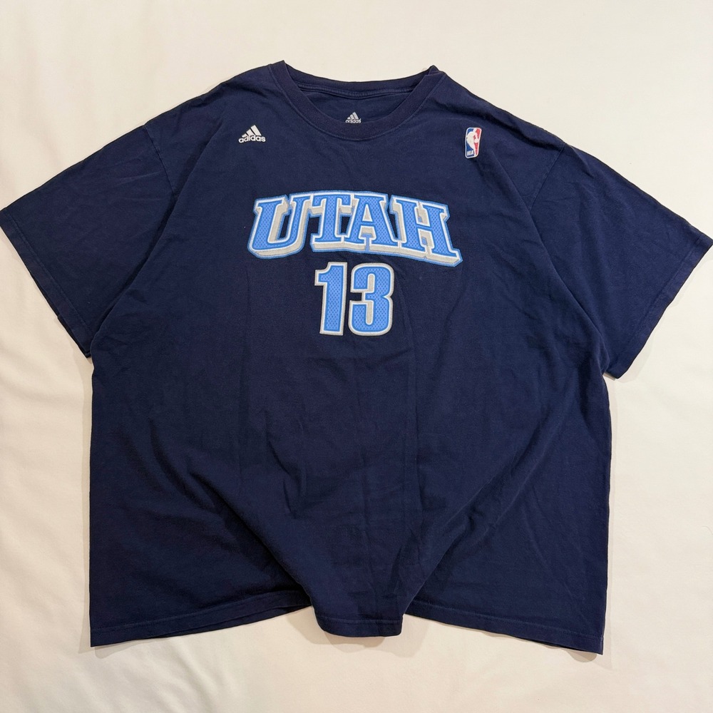 Adidas Utah Jazz NBA T-Shirt Mens 2XL Navy Blue Mehmet Okur 13 Y2K 2000s